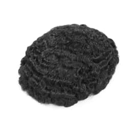 Afro Toupee for Men Thin Skin Human Hair Replacement System Mens Hair Prosthesis African American Full PU Man Hairpiece #1