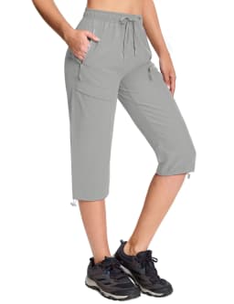 TACVASEN UPF50+ Quick Dry Capri Pants Womens Summer Hiking Cargo Pants 5 Pockets Waterproof Sun UV Protection Knee Length Shorts