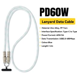 Essager 2 in 1 60W USB-C to Type-C Lanyard Data Cable 3A PD Fast Charging For iPhone 16 15 Samsung Huawei Laptops Anti-lost Rope