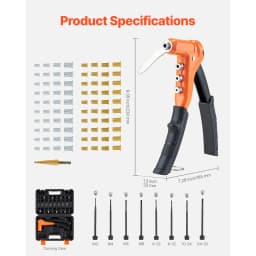 SucceBuy Rivet Nut Tool Kit Ratchet Rivnut Tool Kit Metric and SAE Size with 7/8/10/13 Mandrels and Nuts a Rugged Carrying Case