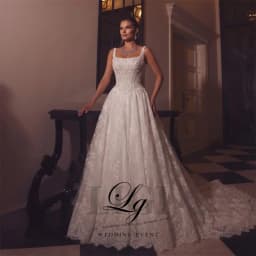 LIGI Square Neck Wide Strap A Line Wedding Dress Customized Floral Lace Beaded Applique Sweep Train Bridal Gown Garden Wedding