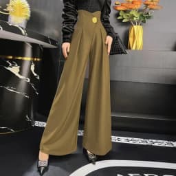 Elegant Office Lady Wide Leg Pants Korean Design Flower Button High Waist Pantalones Baggy Spring Summer Straight Spodnie New