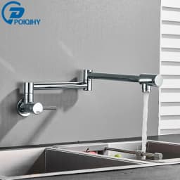 Chrome Black Wall Mounted Faucet Single Cold Water Tap 360 Rotating Spout Washing Faucet Folding Neck Bathroom Kitchen Tap
