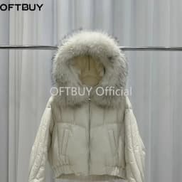 OFTBUY Short Zipper Parkas with Fur for Women Winter Warm Thick Duck Down Jacket Real Rccoon Fur Collar Women Hooded Clothing