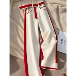 White Red Patchwork Thicked Warm Pants for Women Y2k Straight Loose Wide Leg Pants 2025 Spring New High Waist Trousers