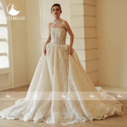 Aedmgh A-Line Romantic Wedding Dresses Strapless Backless Vestido De Novia Lace Appliques Glamorous Custom Made Bridal Gown