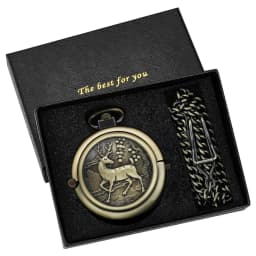 Bronze Elk Mechanical Pocket Watch Roman Numerals Skeleton Dial Pendant Clock  Casual Fashion Gifts for Women Men