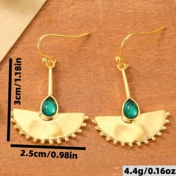 Bohemian Retro Style Water Drop Artificial Gem Hammered Fan Shaped Women Dangle Earrings Suitable For Vacation And Party