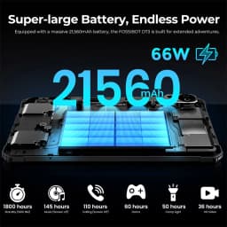 FOSSiBOT DT3 5G Rugged Tablet, Android 15, 10.4 inch 1200x2000 Display, 12GB RAM 256GB ROM, WiFi 6, 21560mAh Battery 66W Fast Charge, 64MP+32MP Camera, LED Flashlight, NFC, GPS/GALILEO/GLONASS/QZSS/BEIDOU/NavIC, Fingerprint & Face ID Unlock