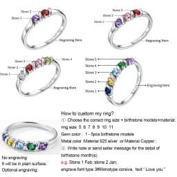 U7 925 Sterling Silver 1-5pcs Birthstones Ring for Woman Promise Engagement Wedding Custom Family Jewelry Gift Mother Grandma
