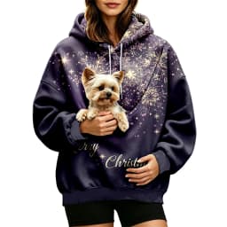 Women Fall And Winter Hoodie With Pet Pouch Oversized Pocket Colorful Print Sweatshirt For Dogs Long Sleeve Thin Hoodie Women