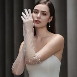 Elegant Pearl Beaded Long Elbow Bridal Gloves for Wedding Party Finger Tulle Gloves Marriage Accessories