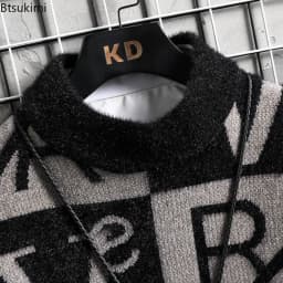 Fashion O-Neck Pullovers Men's Autumnr Winter Thicken Warm Knitwear Jumpers Y2k Streetwear Long Sleeve Knitted Sweaters for Men