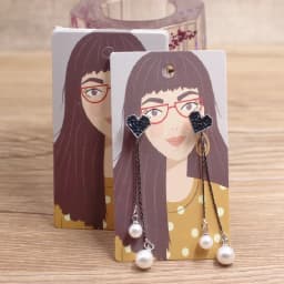50Pcs 5x9cm White Paper Print Girl Pattern Earring Card Glasses /Brown Face Girl People Jewelry Display Packaging Cards Tags