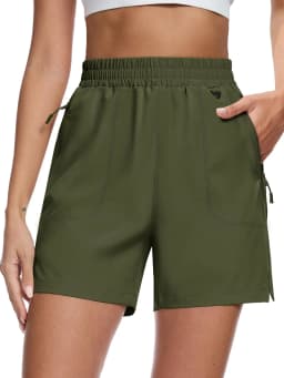 TACVASEN Women's Quick Dry D-ring Hook Hiking Shorts Elastic Waist Cargo Shorts with Zipper Pockets Summer Golf Travel Shorts