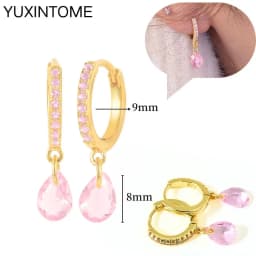 925 Sterling Silver Needle Pink Crystal Heart Hoop Earrings for Women Fashion Geometric Pendant Earrings Luxury Jewelry Gifts