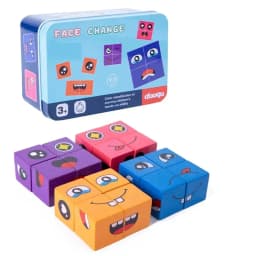 Wooden Face Changing Cube Toys Building Blocks for Cartoon Puzzle Montessori Jigsaw Educational Board Game Family Toys