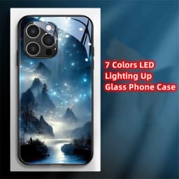 2026 Pretty Galaxy Beach Smart LED Light Glow Tempered Glass Phone Case For iPhone Air 18 17 16 E 15 14 13 12 11 Pro Max