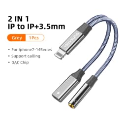 SUNKANDI 2 in 1 Dongle Adapter, Lightning to 3.5mm Headphone and Lightning to Dual Lightning Audio and Charging Ports Splitter