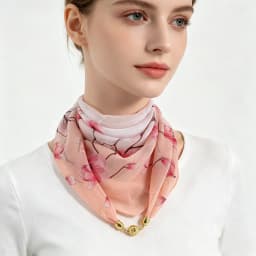 Magnetic Buckle Thin Chiffon Decorative Neck Scarf, Magnolia Print Neck Wrap, Lazy Scarf Quick Easy Fastening Neckerchief