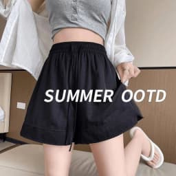 Women's Solid High Waist Casual Shorts Summer Lightweight Breathable Versatile Shorts Woman Loose Fit Wide Leg Drawstring Shorts