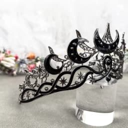 Gothic Black Moon Tiara Dark Queen Crown for Women Baroque Celestial Star Headpiece Vintage Cosplay Halloween Wedding Party Acce