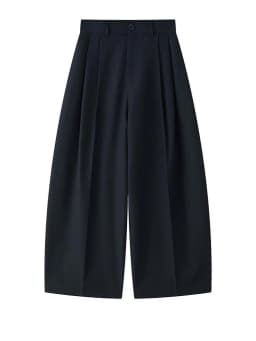 [EAM] High Waist Navy Blue Pleated Brief Long Casual Wide Leg Pants New Trousers Women Fashion Tide Spring Autumn 2026 1DJ3459