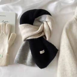 Laide's Scarves Korean Contrasting Color Sweet Simple Versatile Winter Knitted Thickened Velvet High-quality Luxury Brand Scarf