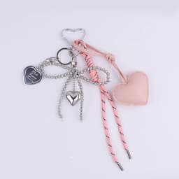 Trendy Leather Heart Bow Keychain Beaded Keyring Car Key Holder Bag Pendant Decoration for Girls Gift Purse Accessories