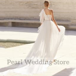 Elegant Boat Neck One Shoulder Wedding Dress Boho Chiffon Lace Irregular Floor Length Bride Beach Customized Summer Bohemia Gown