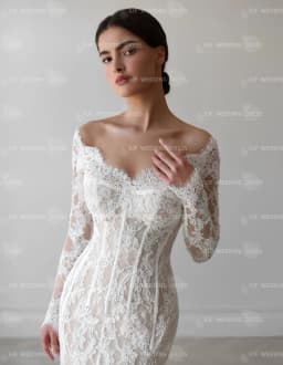Customized Sweet Collar Long Sleeve Mermaid Detachable Tail Lace Wedding Dress Vestidos De Novia Amanda Novias Amanda Novias Off