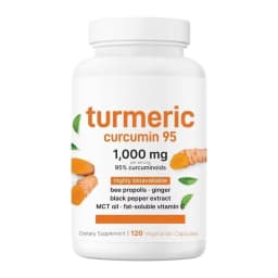 Turmeric Curcumin 95% Capsules Ease Joint Stiffness Soreness, Elevate Antioxidant Levels Black Pepper Ginger 120 Veggie Count