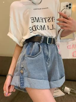 Casual Edge Curl Women's Denim Shorts A-line High Waist Loose Wide Leg A-line Shorts Pants Vintage Female Jean Shorts Summer