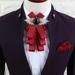 Men Ribbon Bow Tie Handkerchief Women pre-fold Brooches Pocket Square Neck Tie Set Groom Wedding Party Rhinestone Boys Bowtie