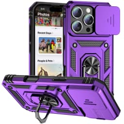 Ring Stand Rotating Slide Camera Lens Military Grade Armor Case for iPhone 17 16 E 14 13 12 11 15 Pro Max Plus Mini Cover