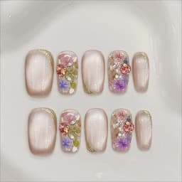 10Pcs Sweet Cute Handmade Press on Nails Flower Butterfly Fake Nails Glossy Diamond False Nails Full Cover Acrylic Nail Tips Art