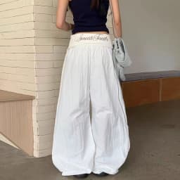 Vintage Patchwork Wide Leg Pants for Women Y2K Lapel Low Waist Streetwear Dance Pants American Hip Pop Loose Parachute Trousers