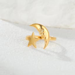 COOLTIME Star Moon Ring for Women Stainless Steel Trendy Minimalist Open Waterproof Ring Jewelry Gift New