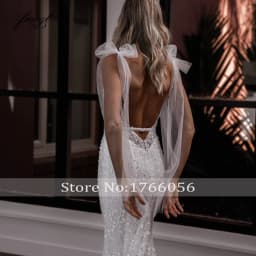 Customized Sexy Backless V Neck Spaghetti Straps Lace Mermaid Wedding Dresses Beaded Court Train Trumpet Vintage Bridal Gown