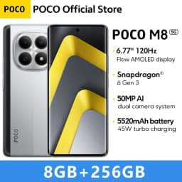 Global Version POCO M8 5G Smartphone 256GB 512GB Snapdragon® 6 Gen 3 6.77" 120Hz Display 50MP Camera NFC 5520mAh 45W
