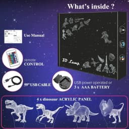 4pcs T-rex Dinosaur 3D Night Light (4 Patterns) With 1 Base, Remote Control & 16 Colors Changing & Dimmable Function & Gift Wrap