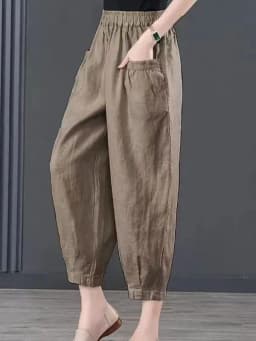 Ice Silk Cotton Linen High Waist Elastic Lantern Pants Women's Loose Harlan Pants Asymmetric Commute Sle Summer 2025