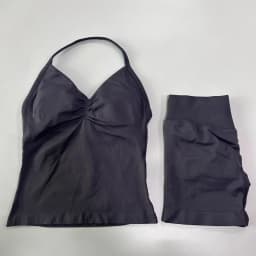 No Logo 2 Pieces Sports Set Women Backless Tank Tops High Waist Scrunch Seamless Shorts Gym Set Sportswear Workout Set Yoga