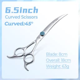 Fenice Professional 6.5/7.5 Inch Super Big Curved Scissors 45° Curved Scissors for Trimming Dog's Round Head Pet Grooming Tools