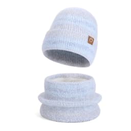 Winter Cap Gloves Scarf Set Women GradientColor Knitted Hat Thickened Fleece Lining Skullcap Outdoor Cycling Windproof Beanies