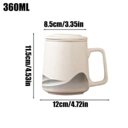 Tea Cup With Infuser And Lid 360ml Tea Steeper Cup Matte Ceramic Hand-Painted Black Glaze Filter Tea Kettle For Men Women Tea