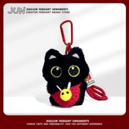 Practical Plush Black Cat Car Keychain Kitten Cartoon Backpack Decoration Toy
