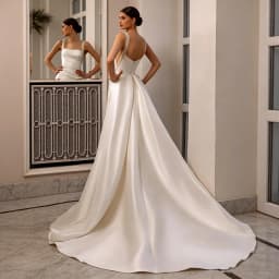 Satin Mermaid Wedding Dress Beaded Strap Square Neck V Back Detachable Overskirt Bridal Gown For Wedding Elopement Shoot 2026