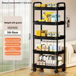 5 Tier Rolling Storage Cart Mobile Organizer Rack Space Saving Utility Shelf With Wheels For Kitchen Bathroom Bedroom Office