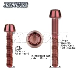 Xingxi 5Pcs Titanium Bolts M8 x 15 20 25 30 35 40 45 50mm Taper Head Screw for Bicycle Motorcycle Car Grade 5 Titanium Ti Bolts